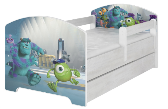 AMI Disney Bed Monster Bērnu stilīga gulta ar noņemamu maliņu un matraci 144x74cm