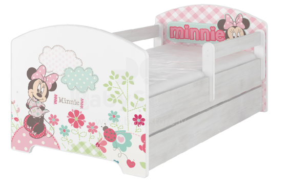 AMI Disney Bed Minnie Bērnu stilīga gulta ar noņemamu maliņu un matraci 144x74cm