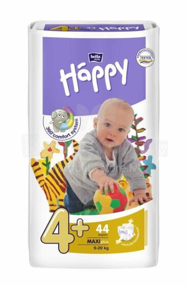 „Happy Maxi Plus“ vaikiškos sauskelnės 4 + dydžio nuo 9-20kg, 44vnt.