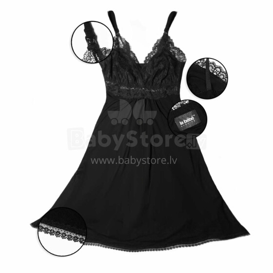 La Bebe™ Nursing Cotton Eva Art.93905 Black Grūtnieču barošanas naktskrekls Topošām māmiņām (melns ar mežģinēm)
