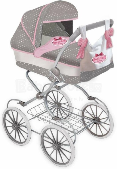 „Bambolina Boutique Art.BD1606“ klasikinis lėlių vežimėlis su krepšiu