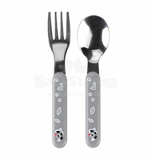 BabyOno Grey Art.1065 High-grade steel spoon and fork