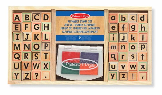 Melissa&Doug Stamp Sets Alphabet Art.13557  Набор деревянных штампиков с чернилами Алфавит