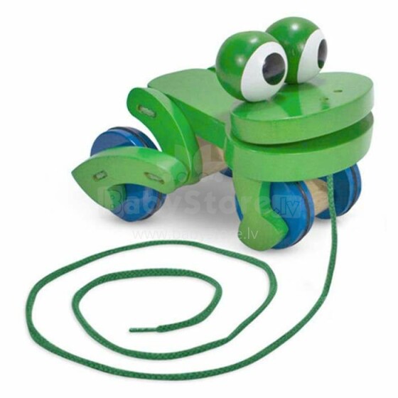 Melissa&Doug Frog Pull Toy  Art.13021 Puidust mänguasja-ratastooli