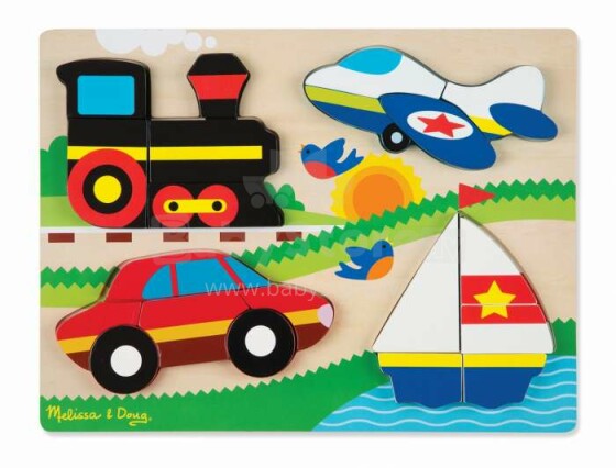 Melissa&Doug Puzzles Vehicles Art.11893 Puidust kujundavad lastele mõeldud mõistatused