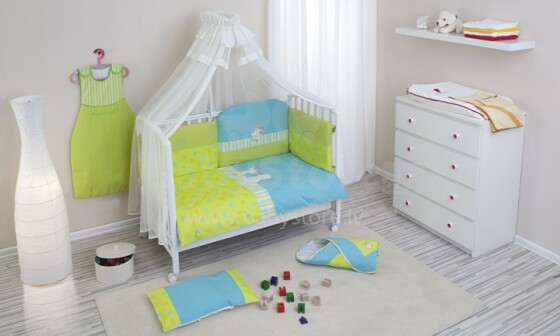 NINO-ESPANA Bērnu gultas veļas kokvilnas komplekts 'Reno Green' 6+1
