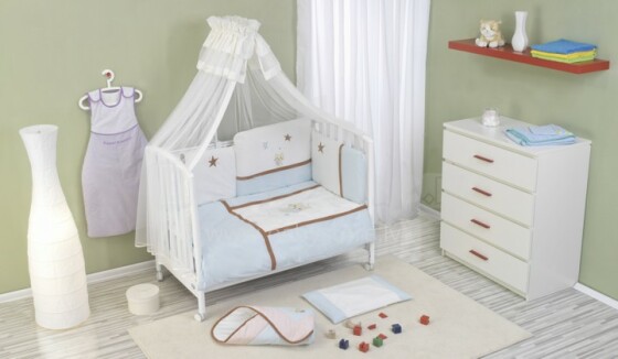 NINO-ESPANA Bērnu gultas veļas kokvilnas komplekts 'Gatito Blue' 3+1