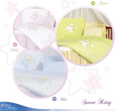 TUTTOLINA - Bērnu gultas veļas komplekts 'Sweety Kitty', zaļš, sega + spilvens