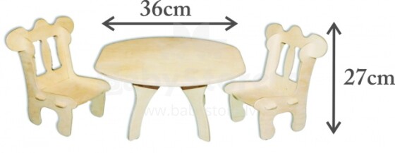 Table and 2 chairs for a doll wooden set