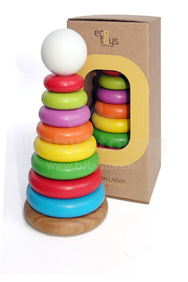 Eco Toys Art.30011 Bērnu dabīga koka klasiskā piramīda