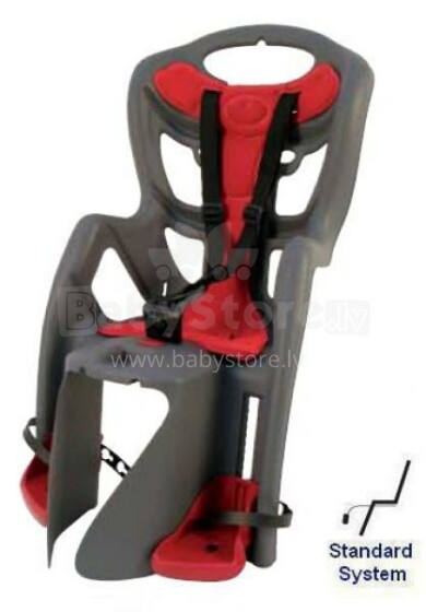 Bellelli Pepe standard 2011 pelēks & sarkans velosipēda sēdeklītis uz rāmja