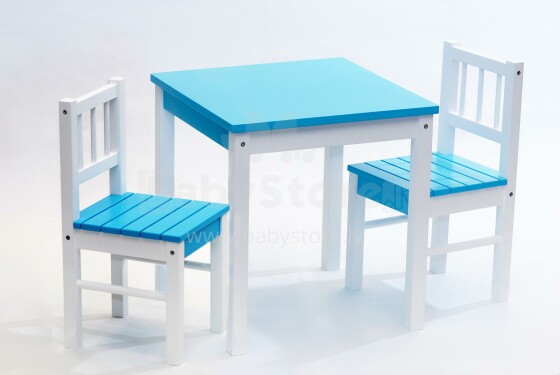 „Timberino“ vaikų baldų komplektas DUET 902 Baltas mėlynas stalas ir 2 kėdės