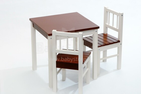 „Timberino“ vaikų baldų komplektas „DUET 904“ šokoladinis kreminis staliukas ir 2 kėdės