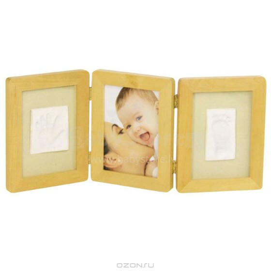Baby Art Рамочка тройная Набор для изготовления слепка Baby Art Hand & Footprint, с тройной рамкой, цвет: Natural Wood