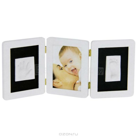 Baby Art Рамочка тройная Набор для изготовления слепка Baby Art Hand & Footprint, с тройной рамкой, цвет: White Black
