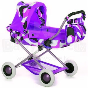 Wokke Pram Doll Stroller Ewa Purple Klasiskie leļļu rati ar somu