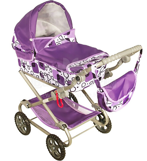 Wokke Pram Doll Stroller Daria III Purple Klasiskie leļļu rati  ar somu
