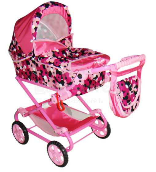 „Wokke Pram“ lėlių vežimėlis „Daria Floral Classic“ lėlių vežimėlis su krepšiu
