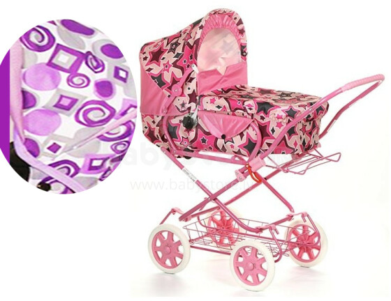 „Wokke Pram Doll“ vežimėlis „Marta Purple Classic“ lėlių vežimėlis su krepšiu