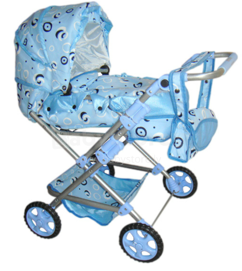 „Wokke Pram Doll“ vežimėlis „Maya Blue Classic“ lėlių vežimėlis su krepšiu