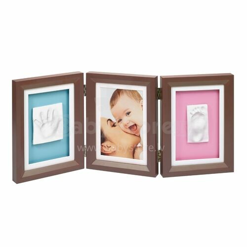 Baby Art Рамочка тройная Набор для изготовления слепка Baby Art Hand & Footprint, с тройной рамкой, цвет: Natural Wood