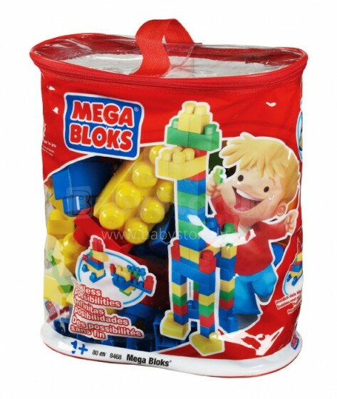 MEGA BLOCK - klasikinės spalvos, didelis krepšys, 80 vnt. 8468