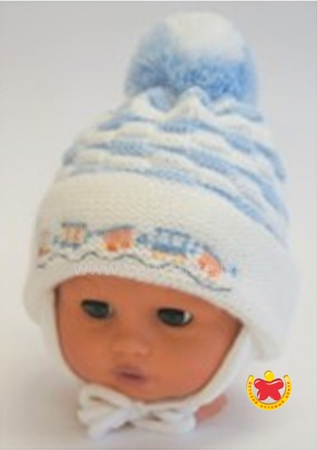 Baby Aliap 417120 - детская вязаная шапочка белая с голубым 39/41разм.