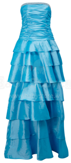 Fashion Strapless Blue Tierred Maxi Dress