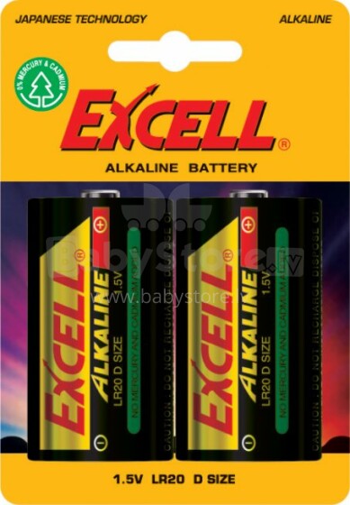 Excell alkaline, D/LR20, 2-pack 1.5 V baterijas karusēliem, riteņiem, šūpuļkrēsliņiem (2gb.) 70550
