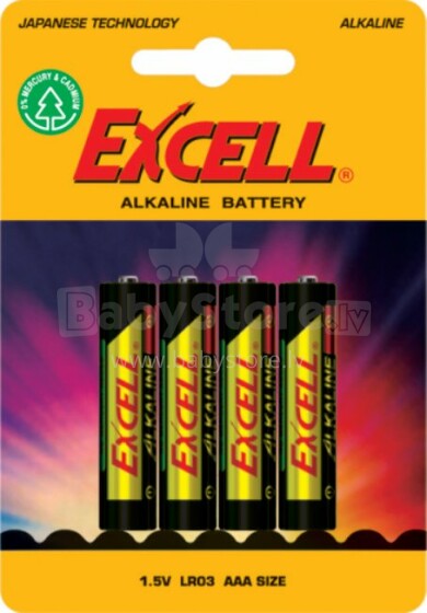 Excell alkaline, AA/LR03, 4-pack baterijas karuseļiem, riteņiem, šūpuļkrēsliņiem (4gb.) 70532