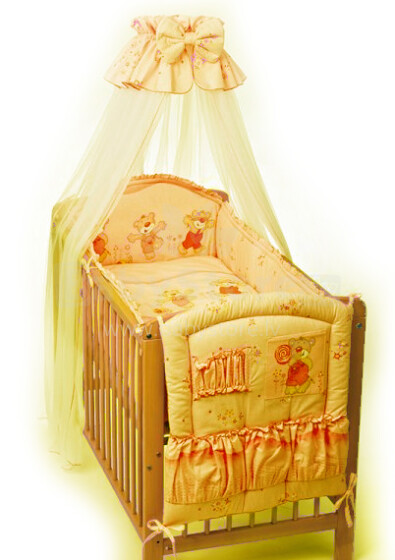 Puchatek Beige Бортик-охранка для детской кроватки 180 cm C рюшей