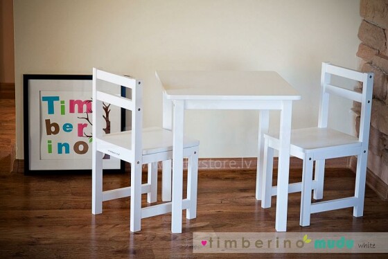 Timberino MUDU Art.930 Bērnu mēbeles komplekts no bērzes masīva DUET White Galdiņš un 2 krēsliņi