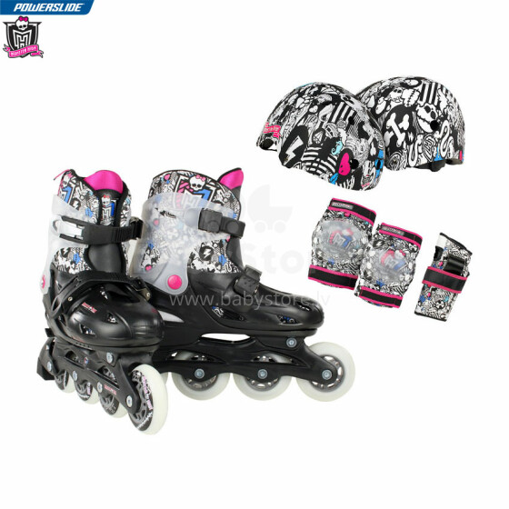 Vaikiški „Powerslide Monster High Creepy Cool“ riedučiai ir apsauginiai rinkiniai (+ šalmas)