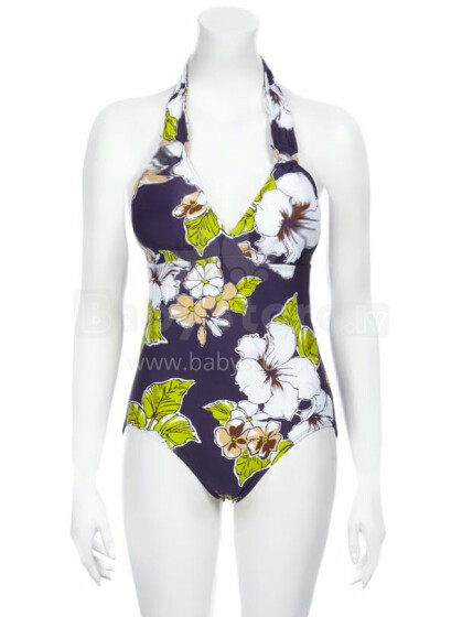 Violetinis gėlių margintas maudymosi kostiumėlis su maudymosi kostiumėliu