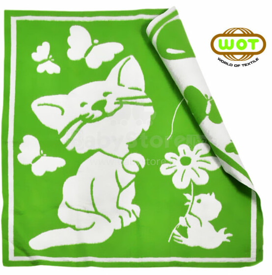 WOT ADXS 002/1038 Green CAT Aukštos kokybės vaikiška medvilninė antklodė (antklodė) 100x118 cm