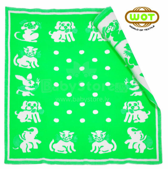WOT ADXS 001/1038 Green PETS  Augstvērtīga bērnu kokvilnas sedziņa (sega)/plediņš 100x118 cm
