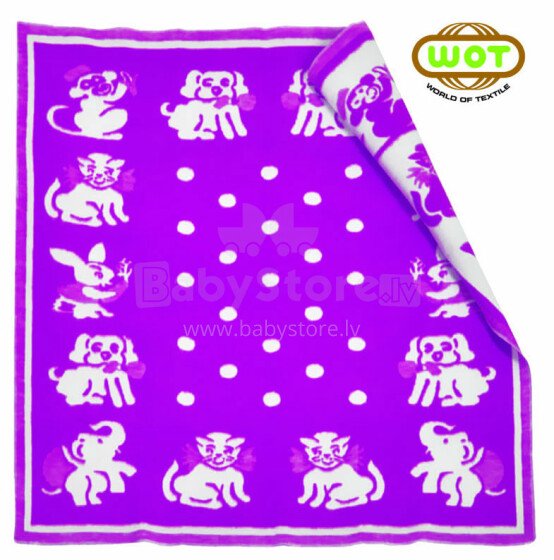 WOT ADXS 001/1026 Purple PETS  Augstvērtīga bērnu kokvilnas sedziņa (sega)/plediņš 100x118 cm