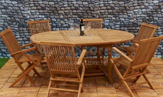 Furnide 426 Набор садовой деревяной мебели тика: Стол + 6 стульев