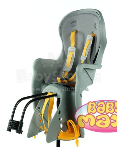 Baby Maxi Safe Seat 812 MIDI 2013 pelēks & dzeltens velosipēda sēdeklītis uz rāmja bērniem no 9 mēn. līdz 7 gadiem