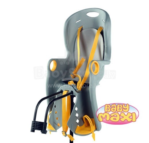 „Baby Maxi Safe Seat Basic 817“ pilka ir geltona dviračio sėdynė ant rėmo