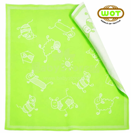 WOT ADXS 006/1038 Green PETS 2 Aukštos kokybės vaikiška medvilninė antklodė (antklodė) 100x118 cm