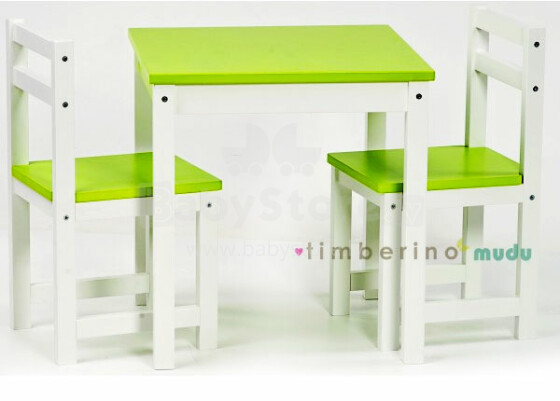Timberino Bērnu mēbeles komplekts MUDU 933 White Green Galdiņš un 2 krēsliņi