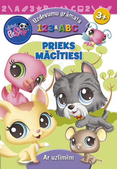 „Hasbro Littlest Pet Shop“ pratimų knygelė su lipdukais 123 ir „ABC Glad to learn 3+“ - latvių kalba