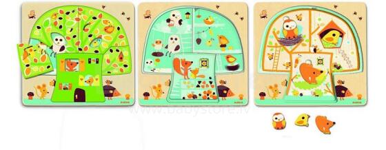 DJECO Wooden Puzzles 3 Layers Pazzles Chez - nut DJ01481