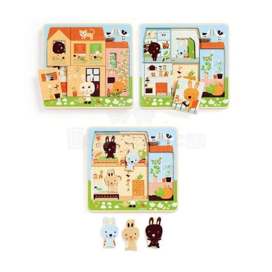 DJECO Wooden Puzzles 3 Layers Pazzles Chez - carot DJ01480