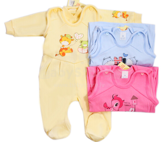 Vaikiškas „Paczka Little Friends“ rinkinys - medvilniniai kūdikių marškiniai ir roplys su sagomis