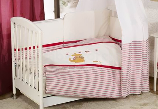 Nino Ecru red Бортик-охранка для детской кроватки 180 cm
