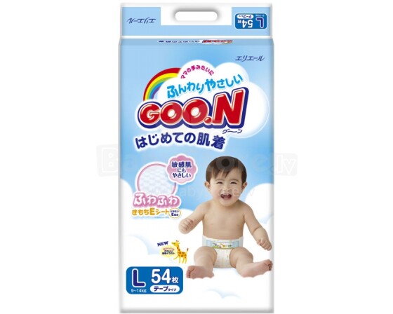 Goo.N (Гун)Подгузники L 54 шт. для новорожденных - экологические подгузники (от 9 до 14 кг)