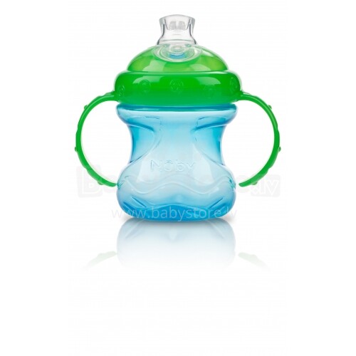 „Nuby“ menas. 9925 „Green / Blue“ puodelis kūdikiams nuo 6 mėnesių amžiaus su minkštu dangteliu 240 ml