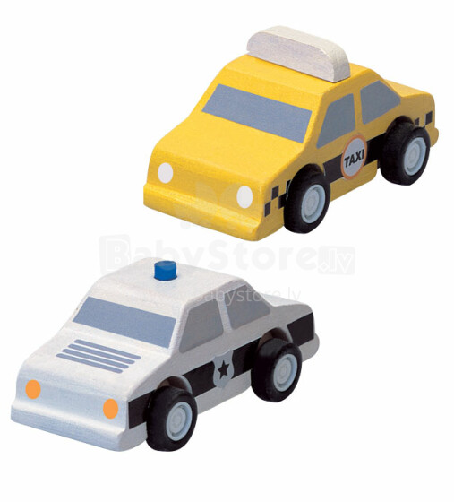 Plan Toys Art.60730 City Taxi & Police Car Mašīnas kompletts (2.gab.)